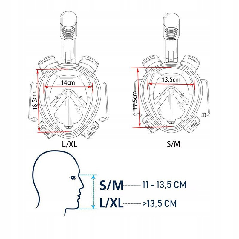 MASKA PEŁNOTWARZOWA L/XL DO NURKOWANIA SKŁADANA do Snorkeling Pływania Czarna MASKA PEŁNOTWARZOWA L/XL DO NURKOWANIA SKŁADANA do Snorkeling Pływania Czarna