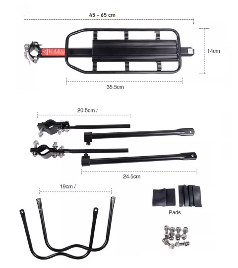 Bagażnik Rowerowy Tylny Uniwersalny Aluminiowy 50 kg Na Rower do Sztycy Wytrzymały