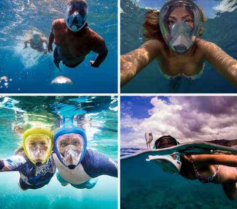 MASKA PEŁNOTWARZOWA S/M DO NURKOWANIA SKŁADANA do Snorkeling Pływania Czarna