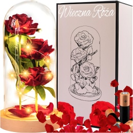 3x Wieczna Róża w Szkle Lampki Świecąca Led + Baterie Na Dzień Kobiet