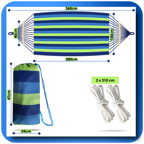 Hamak Ogrodowy 2-osobowy XXL 260x150 Turystyczny z Drążkiem Huśtawka Fotel Duży i Mocny Wiszący