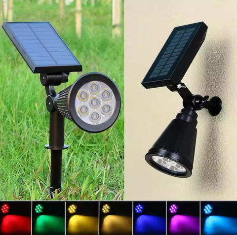 Solarna Lampa Ogrodowa RGB 2w1 LED Wbijana w Ziemię Mocowanie na Ścianę z Regulacją 1500 mAh