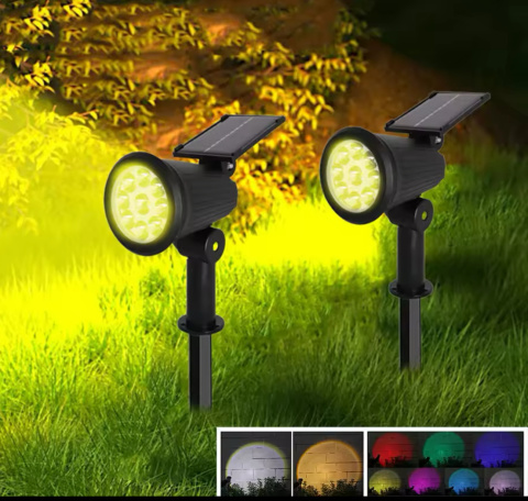 Solarna Lampa Ogrodowa RGB 2w1 LED Wbijana w Ziemię Mocowanie na Ścianę z Regulacją 1500 mAh