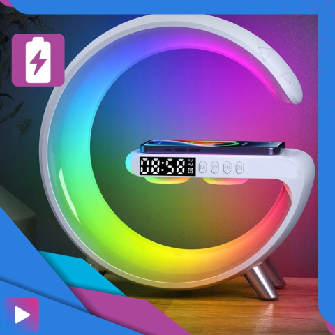 Głośnik Bezprzewodowy Lampka RGB Bluetooth Budzik Ładowarka Bezprzewodowa Zegar