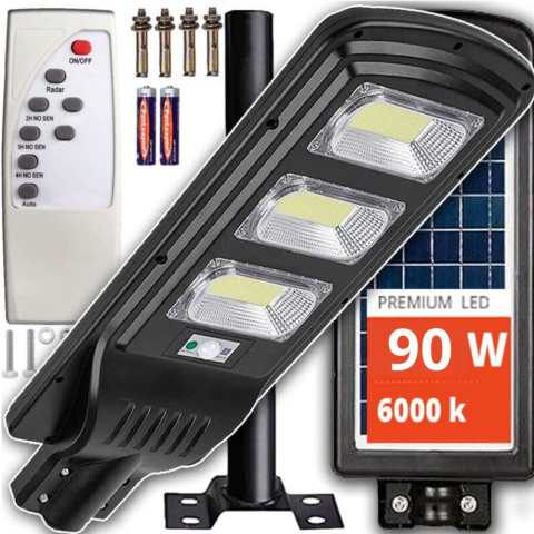 Lampa Uliczna Solarna LED 90W ze Słupkiem Czujnikiem Ruchu Pilot Uchwyt