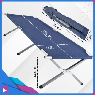 Łóżko Turystyczne Składane Polowe ASATO® - Obciążenie 120kg - Mocna Rama - 190x62cm