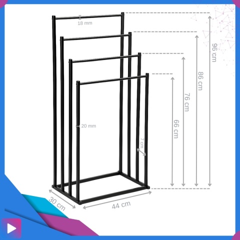 Stojak Wieszak na Ręczniki 4w1 Metalowy Czarny Wolnostojący Nowoczesny Wieszak do Łazienki ASATO® Stojak Wieszak na Ręczniki 4w1 Metalowy Czarny Wolnostojący Nowoczesny Wieszak do Łazienki ASATO®