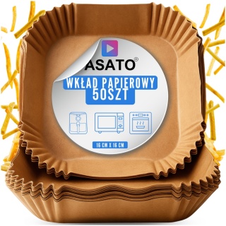 Wkładki Pergaminowe do Air Fryera 16x16x4 cm 50 szt. Jednorazowe Foremki Papierowe do Frytkownicy Beztłuszczowej ASATO®