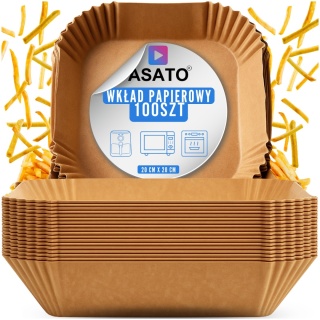 Wkładki Pergaminowe do Air Fryera 20x20x4 cm 100 szt. Foremki Papierowe do Frytkownicy Beztłuszczowej ASATO®