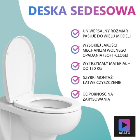 Deska Sedesowa Wolnoopadająca 0041-1 WC Twarda Wypinana Uniwersalna Mocna Klozetowa