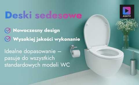 Deska Sedesowa Wolnoopadająca 113 ASATO® Biała Duroplast Antybakteryjna - Uniwersalna 46x36,5cm