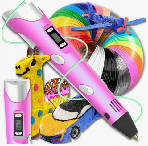 Długopis 3D dla Dzieci + Wkłady Filament 9 metrów Zestaw do Zabawy Drukarka Pen 5.0 Asato