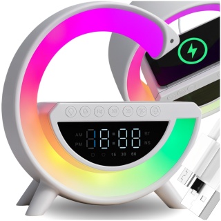 Głośnik Bluetooth Bezprzewodowy Lampa LED RGB Ładowarka QI Zegar Budzik Radio FM ASATO®