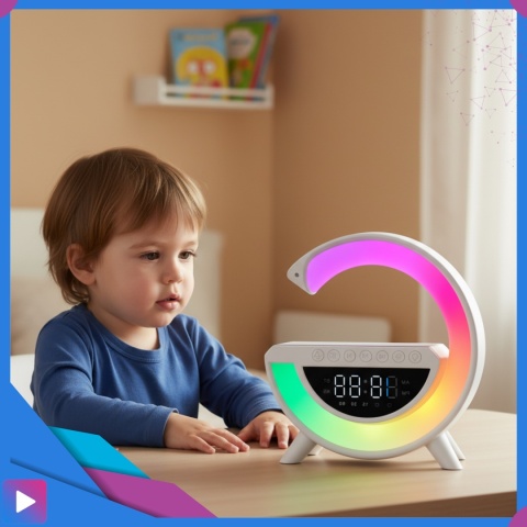 Głośnik Bluetooth Bezprzewodowy Lampa LED RGB Ładowarka QI Zegar Budzik Radio FM ASATO®