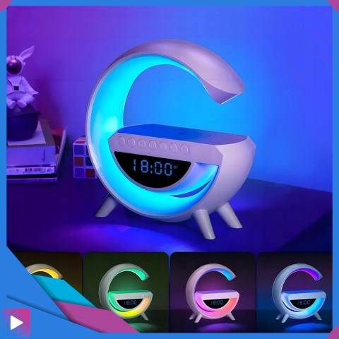 Głośnik Bluetooth Bezprzewodowy Lampa LED RGB Ładowarka QI Zegar Budzik Radio FM ASATO®