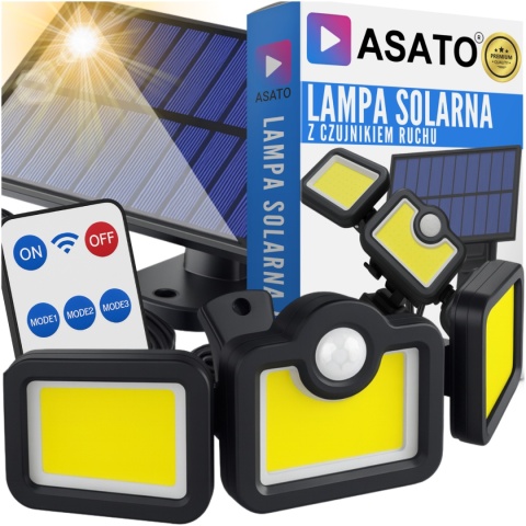 Lampa Solarna 3w1 171 LED Czujnik Ruchu IP44 Panel na Kablu Pilot Zewnętrzna ASATO®