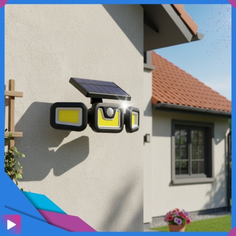 Lampa Solarna 3w1 171 LED Czujnik Ruchu IP44 Panel na Kablu Pilot Zewnętrzna ASATO®