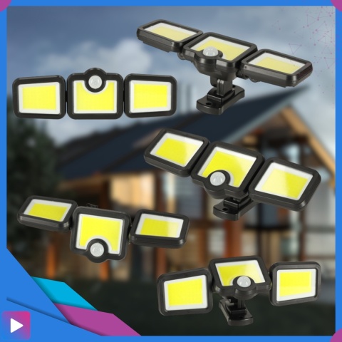 Lampa Solarna 3w1 171 LED Czujnik Ruchu IP44 Panel na Kablu Pilot Zewnętrzna ASATO®