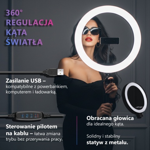 Lampa pierścieniowa LED 80W ze statywem 220 cm do telefonu LED Kosmetyczna