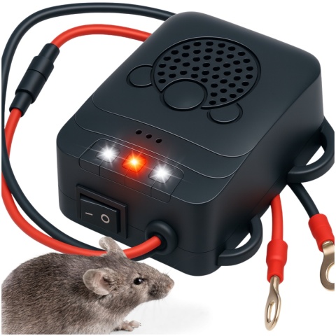 Samochodowy Odstraszacz Gryzoni Kuny Ultradźwiękowy Auto Buzzer LED z Błyskiem 12V ASATO®