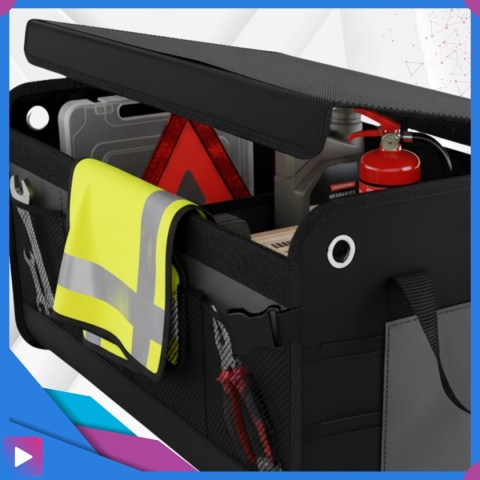 Organizer do Bagażnika Samochodu PREMIUM Składany XL Antypoślizgowy Wzmocniony z Klapą ASATO®