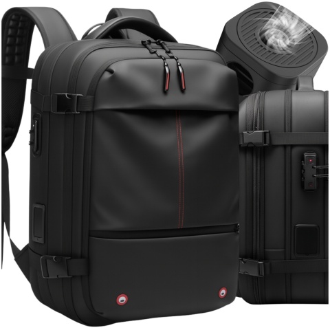 Plecak Próżniowy do Samolotu z Pompką Kompresyjny 49x32x15 Zamek TSA USB Wodoodporny 60L na Laptop 17" ASATO®