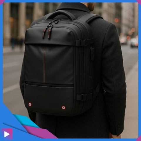 Plecak Próżniowy do Samolotu z Pompką Kompresyjny 49x32x15 Zamek TSA USB Wodoodporny 60L na Laptop 17" ASATO®