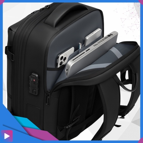 Plecak Próżniowy do Samolotu z Pompką Kompresyjny 49x32x15 Zamek TSA USB Wodoodporny 60L na Laptop 17" ASATO®