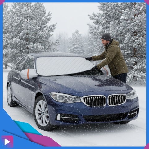 Mata Antyszronowa na Szybę z Osłonami Lusterek Magnesy Osłona Mata Całoroczna Zima/Lato ASATO®