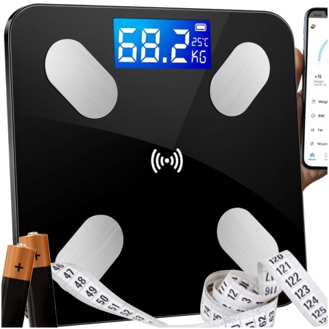 Inteligentna Waga Łazienkowa Elektroniczna Bluetooth Analityczna 32w1 z Aplikacją i Pomiarem Tłuszczu ASATO®