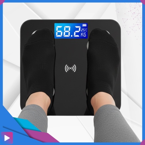 Inteligentna Waga Łazienkowa Elektroniczna Bluetooth Analityczna 32w1 z Aplikacją i Pomiarem Tłuszczu ASATO®