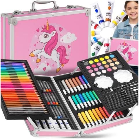 Zestaw Artystyczny w Walizce Dla Dzieci 145 Elementów do Malowania i Rysowania Prezent ASATO®