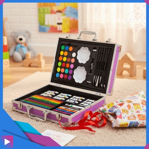 Zestaw Artystyczny w Walizce Dla Dzieci 145 Elementów do Malowania i Rysowania Prezent ASATO®