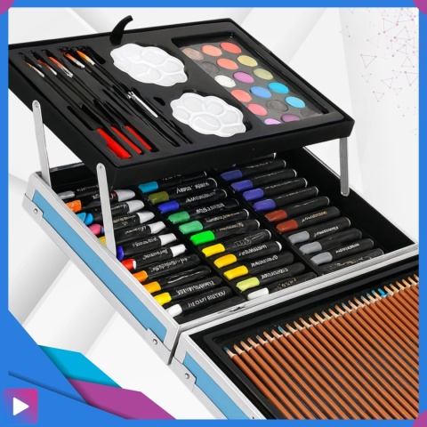 Zestaw Artystyczny w Walizce Dla Dzieci 145 Elementów do Malowania i Rysowania Prezent ASATO®
