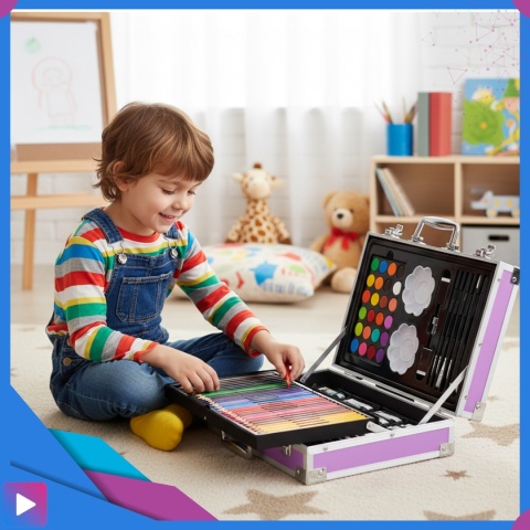 Zestaw Artystyczny w Walizce Dla Dzieci 145 Elementów do Malowania i Rysowania Prezent ASATO®