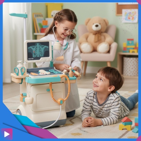 Zestaw Mały Lekarza dla Dzieci Interaktywny Wózek Medyczny 26 Elementów Światło Dźwięk Edukacyjny ASATO®