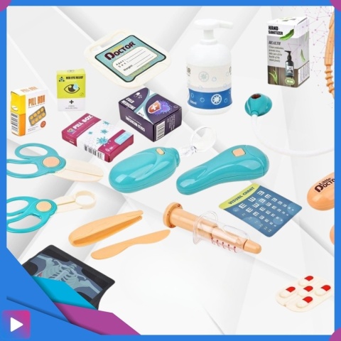 Zestaw Mały Lekarza dla Dzieci Interaktywny Wózek Medyczny 26 Elementów Światło Dźwięk Edukacyjny ASATO®