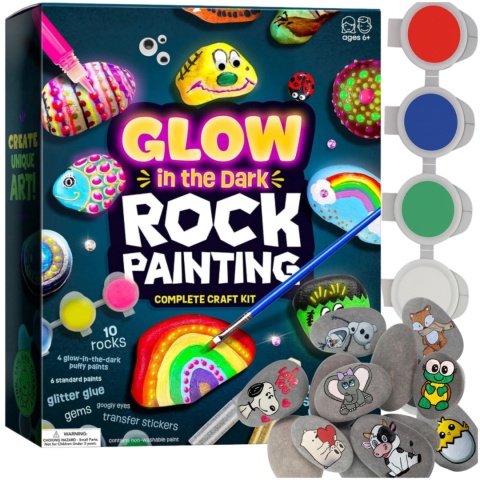 Zestaw do Malowania Kamieni Świecących w Ciemności z Farbkami i Ozdobami Kreatywny Prezent Dla Dzieci ASATO®