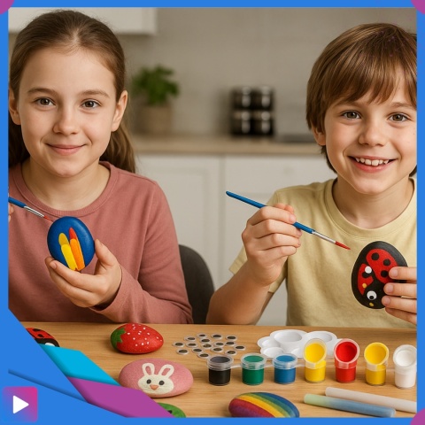 Zestaw do Malowania Kamieni Świecących w Ciemności z Farbkami i Ozdobami Kreatywny Prezent Dla Dzieci ASATO®