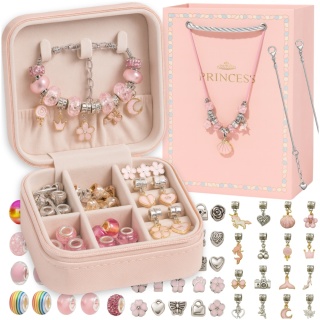 Zestaw do Robienia Bransoletek Naszyjników Biżuterii Dla Dziewczynek z Charmsami Etui 66 Elementów Prezent ASATO®