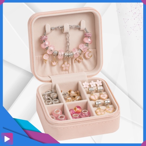 Zestaw do Robienia Bransoletek Naszyjników Biżuterii Dla Dziewczynek z Charmsami Etui 66 Elementów Prezent ASATO®