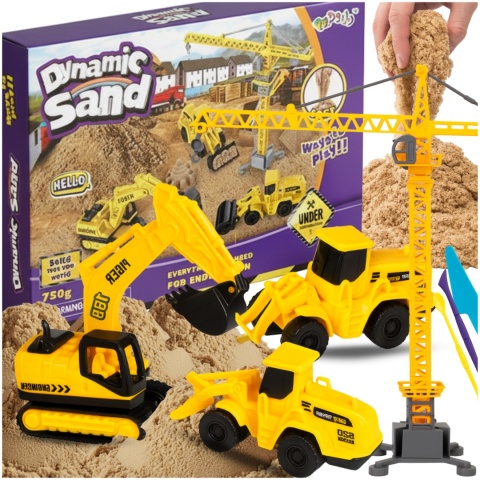 Piasek Kinetyczny Plac Budowy Zestaw 750 g Koparka Dźwigi Dla Dzieci ASATO®