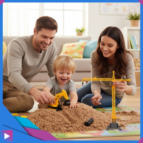 Piasek Kinetyczny Plac Budowy Zestaw 750 g Koparka Dźwigi Dla Dzieci ASATO®