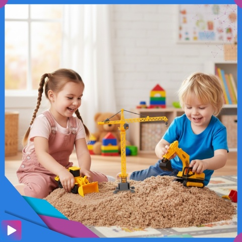 Piasek Kinetyczny Plac Budowy Zestaw 750 g Koparka Dźwigi Dla Dzieci ASATO®