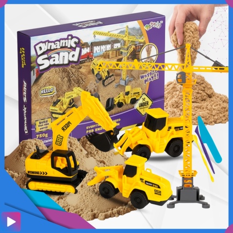 Piasek Kinetyczny Plac Budowy Zestaw 750 g Koparka Dźwigi Dla Dzieci ASATO®