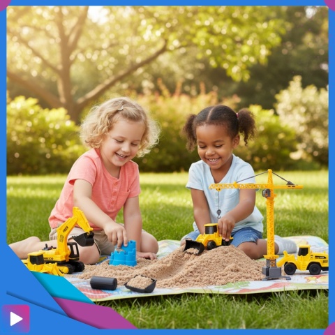 Piasek Kinetyczny Plac Budowy Zestaw 750 g Koparka Dźwigi Dla Dzieci ASATO®
