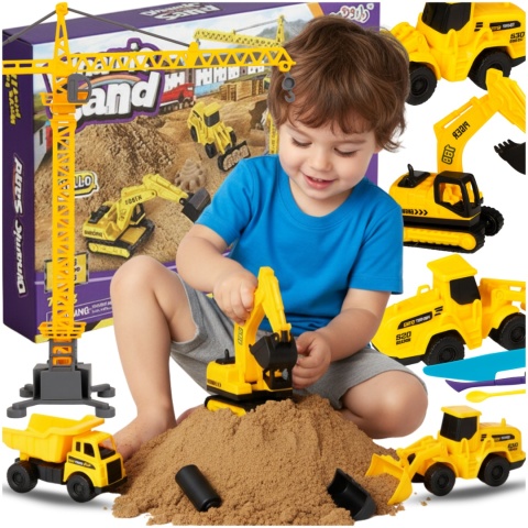Piasek Kinetyczny Plac Budowy Zestaw 750 g Koparka Dźwigi Dla Dzieci ASATO®
