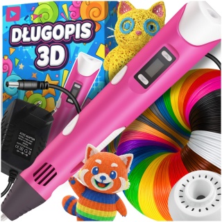 Długopis 3D dla Dzieci + Wkłady Filament 9 metrów Zestaw do Zabawy Drukarka Pen 5.0 Asato