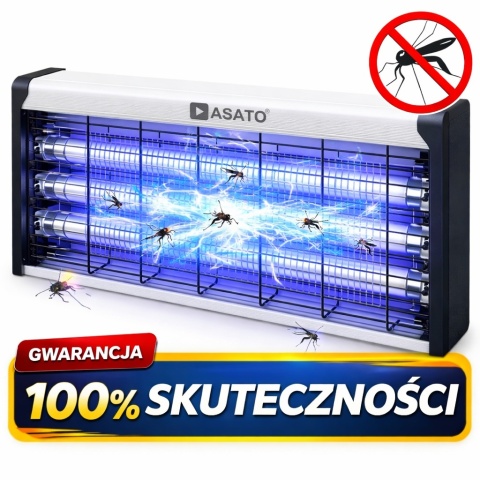 Duża Lampa Owadobójcza UV 20W ASATO® — Komary, Muchy, Ćmy, Meszki | Zasięg 200 m² | Do Wnętrz i Ogrodu | Bez Chemii
