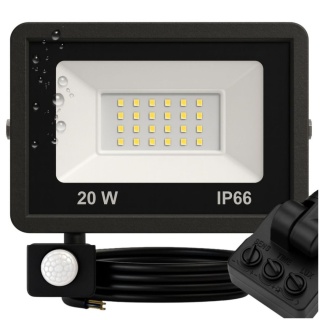 Halogen Naświetlacz LED 20W z Czujnikiem Ruchu i Zmierzchu na Kablu Naświetlacz Zewnętrzny IP65 do Ogrodu i Elewacji ASATO®